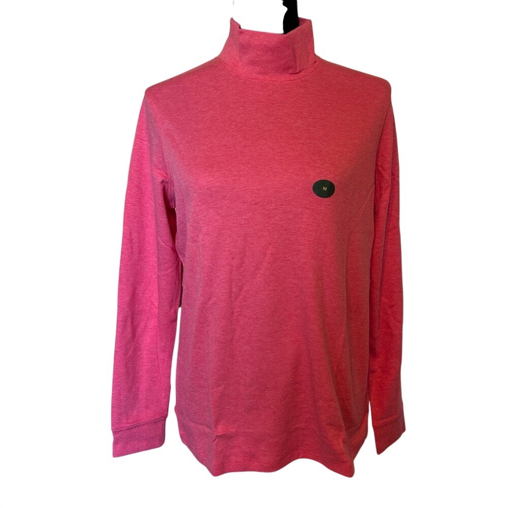 LL Bean Womens Pink Heathered Interlock Turtleneck Long Sleeve Top Medium M REG